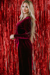 Fiery Red Velvet Pocketed Cut out Back Wide Leg Jumpsuit-Bottoms-MomFashion