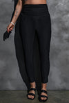 Black High Waist Pleated Pocket Leggings-Bottoms-MomFashion