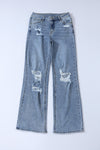 Sky Blue Destroyed Open Knee Wide Leg Jeans-Bottoms-MomFashion