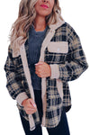 Multicolor Plaid Contrast Sherpa Flap Pocket Snap Button Shacket-Outerwear-MomFashion