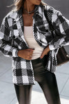 Black Plaid Textured Flap Pocket Shacket-Outerwear-MomFashion