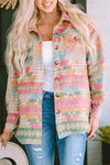 Multicolor Western Aztec Print Button Flap Pocket Shacket-Outerwear-MomFashion