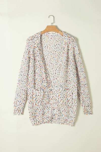 White Rainbow Popcorn Speckles Open Front Cardigan-Tops-MomFashion