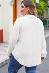 White Plus Size Linen Textured Button Up Shirt-Plus Size-MomFashion