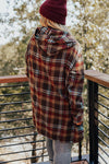 Red Plus Size Plaid Kangaroo Pocket Drawstring Hoodie-Plus Size-MomFashion