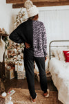 Black Contrast Leopard Long Sleeve Pullover and Joggers Outfit-Loungewear-MomFashion