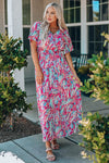 Wrap V Neck Floral Maxi Dress-Dresses-MomFashion