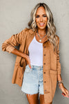 Camel Faux Suede Button Up Jacket-Outerwear-MomFashion