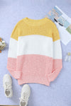 Yellow Colorblock Bubble Sleeve Plus Size Sweater-Plus Size-MomFashion