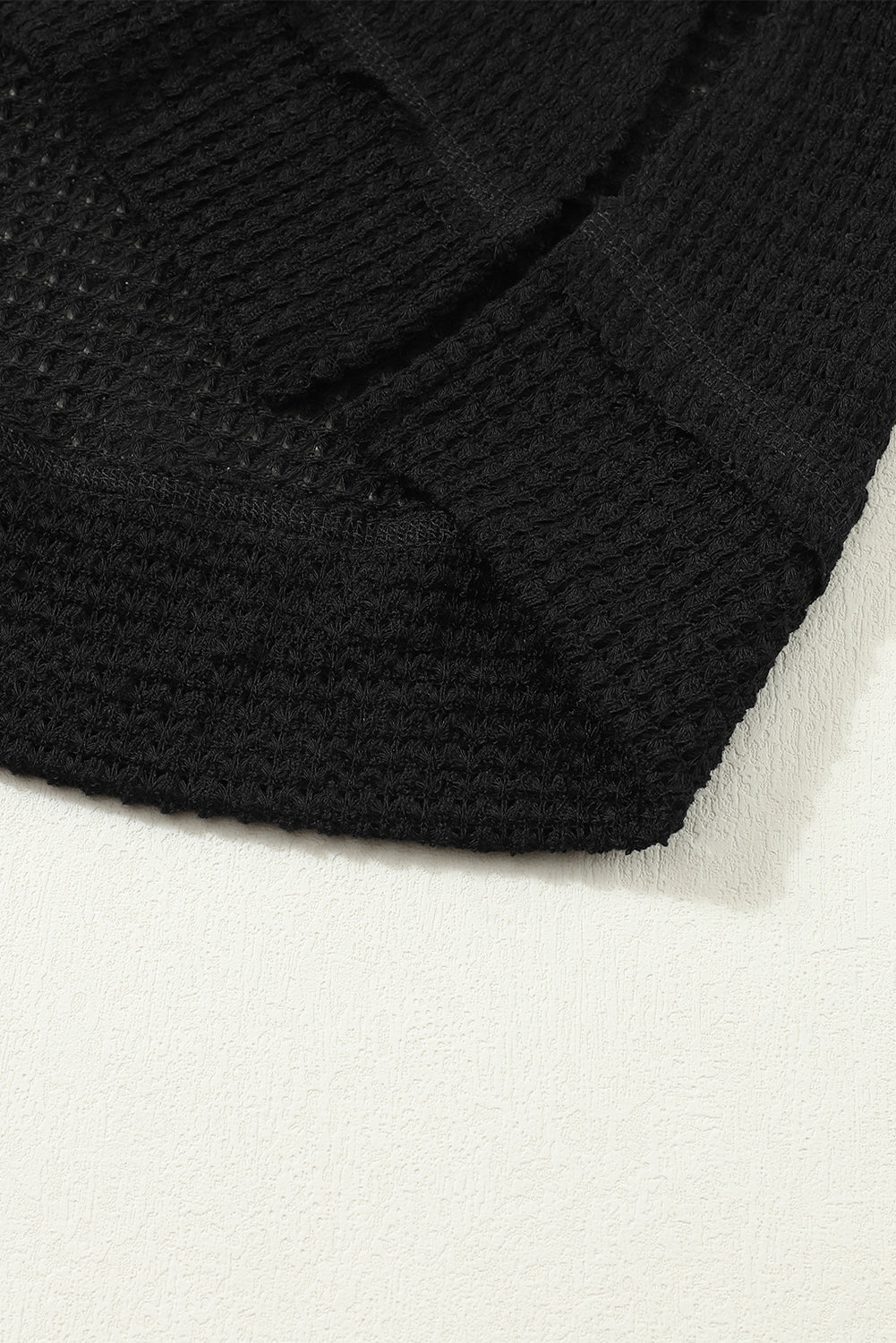 Black Waffle Knit High Slits Oversized Top-Tops-MomFashion