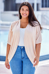 Apricot Shimmer Ribbed Texture Plus Size Cardigan-Plus Size-MomFashion