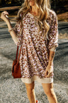 Parchment Leopard Print Side Pockets Long Sleeve Mini Dress-Dresses-MomFashion