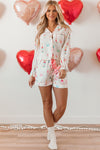 White Christmas Wine Glass Print Bow Knot Two Piece Pajama Set-Loungewear & Sleepwear/Sleepwear-MomFashion