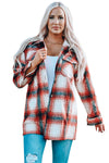 Red Turn down Neck Plaid Pocket Button Closure Coat-Outerwear-MomFashion