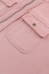 Pink Flap Pocket Drawstring Hood Zip Up Jacket-Outerwear-MomFashion