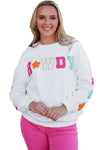 White Glitter Howdy Patch Graphic Casual Sweatshirt-Tops-MomFashion