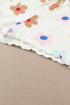 White Floral Long Sleeve Henley Top and Drawstring Shorts Set-Loungewear-MomFashion