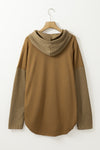 Brown Button Up Contrast Knitted Sleeves Hooded Jacket-Outerwear-MomFashion