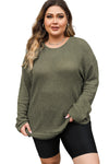 Moss Green Plus Size Textured Knit Long Sleeve Top-Plus Size-MomFashion