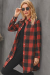 Fiery Red Turn-down Collar Plaid Shirt Coat-Outerwear-MomFashion