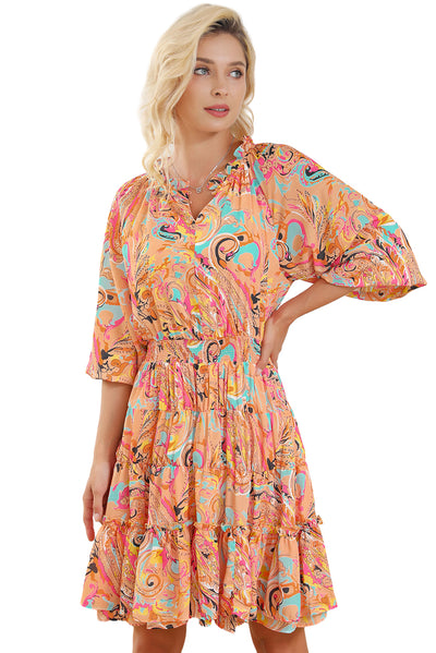 Multicolour Paisley Print Frilled Mini Dress-Dresses-MomFashion