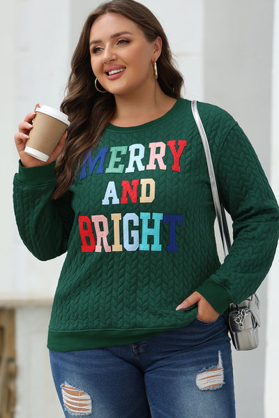 Blackish Green Merry And Bright Cable Knit Pullover Sweatshirt-Tops-MomFashion