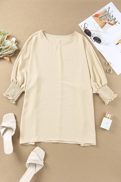 Apricot Smocked Wrist Shift Top-Tops-MomFashion