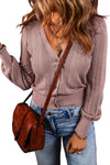 V Neck Buttoned Textured Sweater Cardigan-Tops-MomFashion