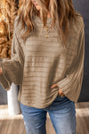 Brown Exposed Seam Ribbed Knit Dolman Top-Tops-MomFashion