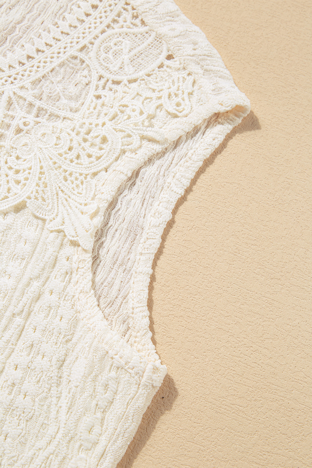 Apricot Guipure Lace Crochet Keyhole Back Tank Top-Tops-MomFashion