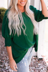 Green Smocked Wrist Shift Top-Tops-MomFashion