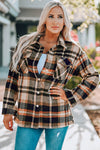 Orange Geometric Plaid Print Pocketed Shacket-Outerwear-MomFashion