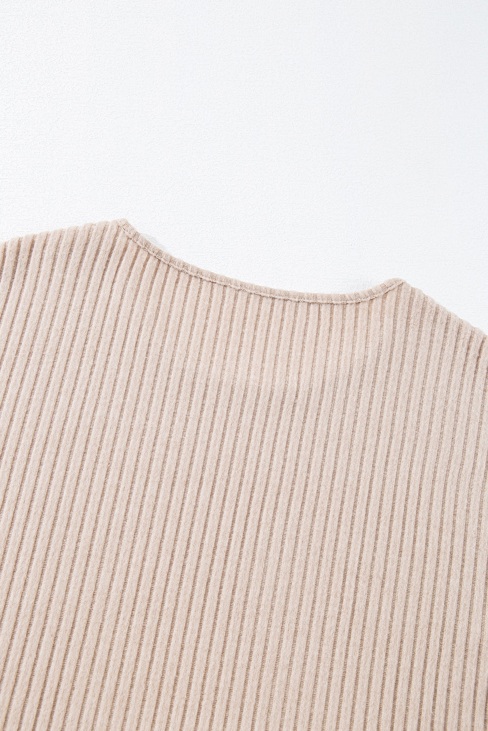 Beige Lettuce Cuffs Drop Shoulder Loose Ribbed Knit Top-Tops-MomFashion