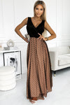 Black Polka Dot Mesh Overlay Sleeveless Maxi Dress-Dresses-MomFashion