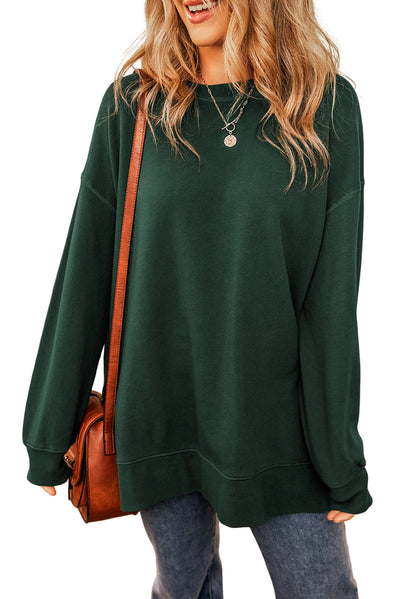 Duffel Green Oversized Drop Shoulder Split Hem Sweatshirt-Tops-MomFashion