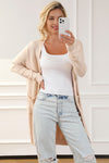 Apricot Ribbed Trim Pockets Open Front Midi Cardigan-Tops-MomFashion