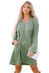 Green Roll-tab Sleeve Flowy Casual Dress-Dresses-MomFashion