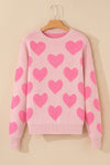 Light Pink Valentine’s Day Heart Jacquard Knit Sweater-Tops-MomFashion