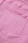 Pink Frayed Edge Mid Rise Denim Shorts-Bottoms-MomFashion