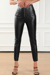 Black PU Leather Zipped High Waist Skinny Pants-Bottoms-MomFashion