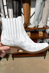 White Embroidered Leather Thick Heel Booties-Shoes & Bags-MomFashion