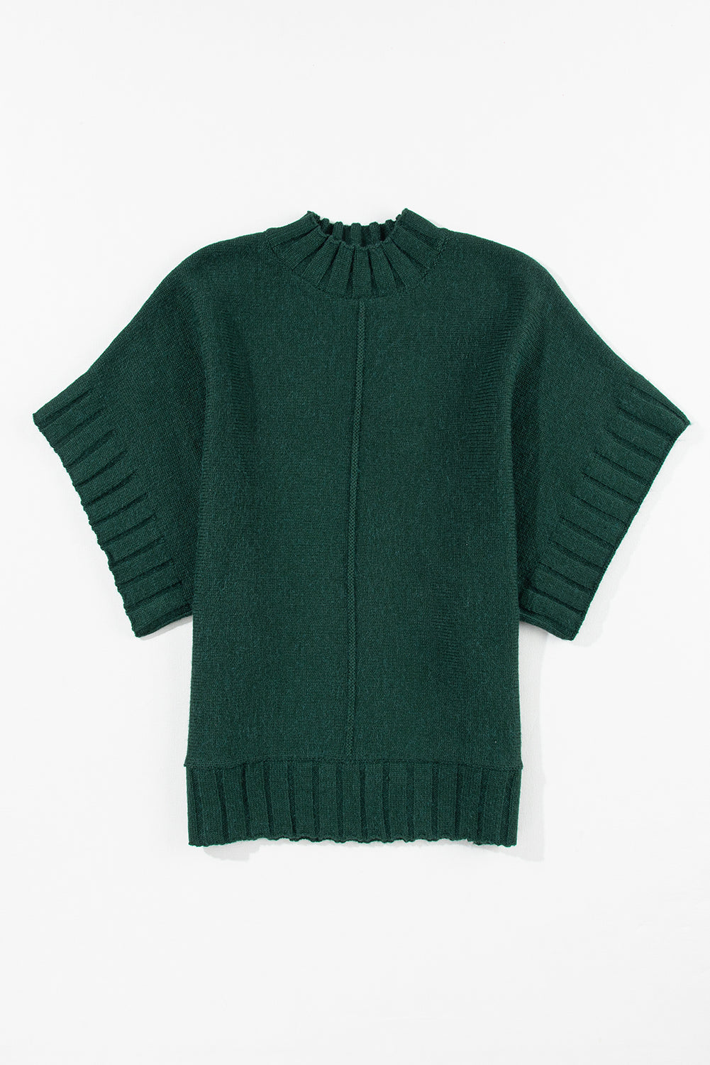 Blackish Green Mock Neck Batwing Short Sleeve Knit Sweater-Tops-MomFashion