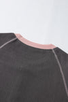 Carbon Grey Textured Contrast Stitching Henley Top-Tops-MomFashion