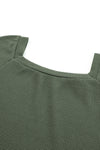 Green Scoop Neck Puff Sleeve Waffle Knit Top-Tops-MomFashion