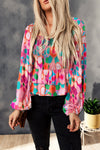 Multicolor Floral Print Smocked Square Neck Ruffles Blouse-Tops-MomFashion