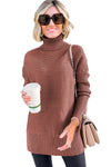 Mineral Red Turtleneck Ribbed Knit Tunic Sweater-Tops-MomFashion