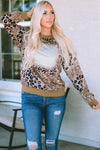 Leopard Print Bleached Long Sleeve Top-Tops-MomFashion