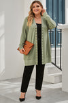 Green Plus Size Snap Buttons Front Knit Cardigan-Plus Size-MomFashion