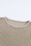 Khaki Hollow-out Knit Long Sleeve Top-Tops-MomFashion