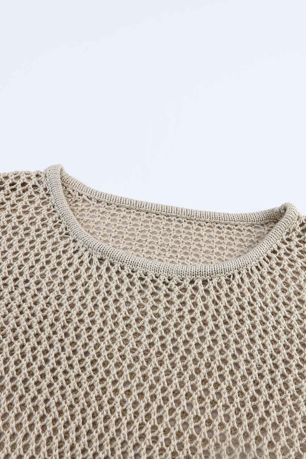 Khaki Hollow-out Knit Long Sleeve Top-Tops-MomFashion